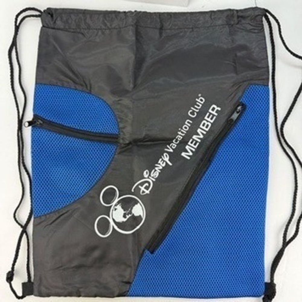 Disney Vacation Club Member Drawstring Backpack Black Blue Mesh Cinch Bag DVC